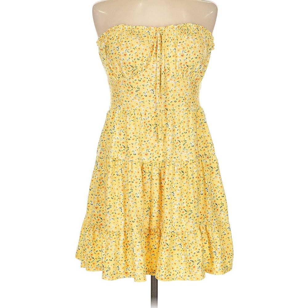 Yellow Floral Strapless Dress